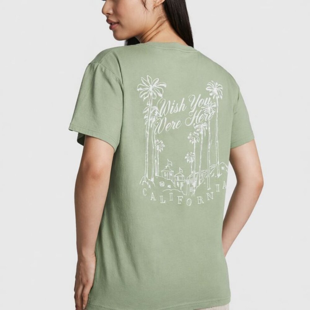 Victoria's Secret PINK Campus Short Sleeve Tee (Grass Green California)